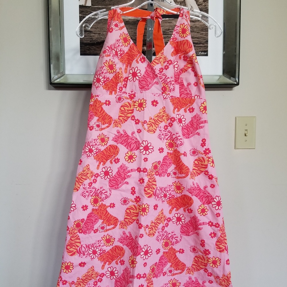 Pink Groovy Tiger Print Halter Top Dress